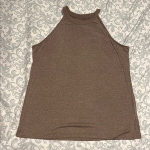 Brown and Tan Relaxed Fit Tank Top with High Neckline